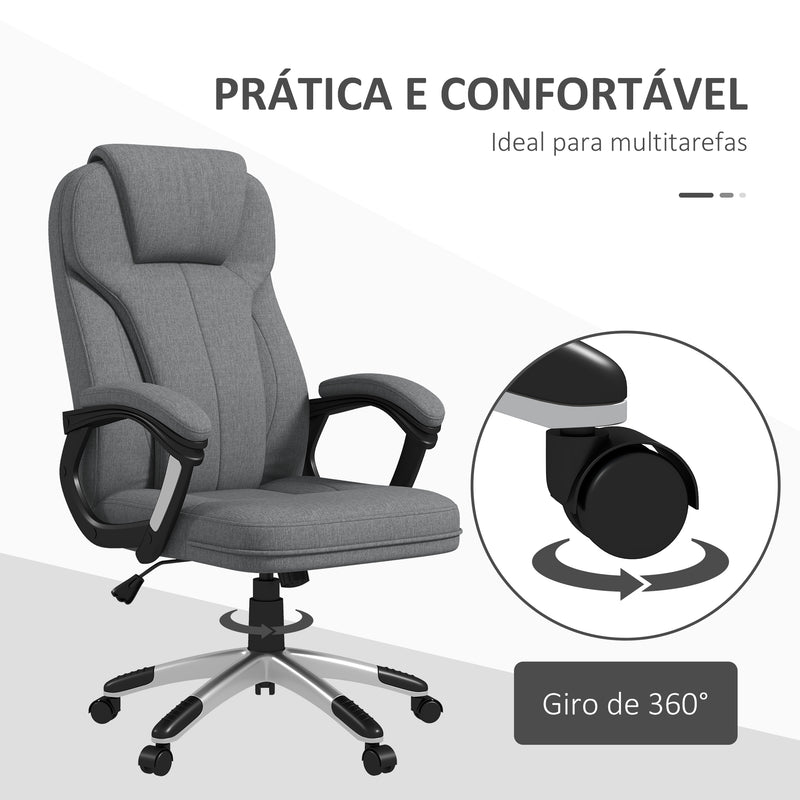 Cadeira de Escritório Giratória Cadeira de Escritório Ergonómica com Altura Ajustável Apoio para os Braços e Encosto Acolchoado de Linho Sintético 66x75x110-120 cm Cinza