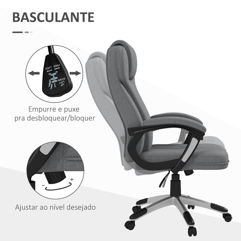 Cadeira de Escritório Giratória Cadeira de Escritório Ergonómica com Altura Ajustável Apoio para os Braços e Encosto Acolchoado de Linho Sintético 66x75x110-120 cm Cinza