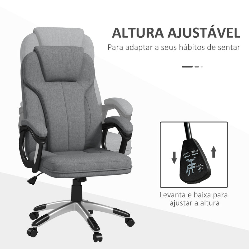 Cadeira de Escritório Giratória Cadeira de Escritório Ergonómica com Altura Ajustável Apoio para os Braços e Encosto Acolchoado de Linho Sintético 66x75x110-120 cm Cinza