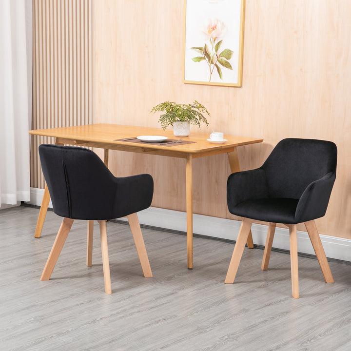 Conjunto de 2 Cadeiras de Sala de Jantar Modernas Cadeiras de Cozinha Estofadas em Veludo com Encosto Médio e Pés de Madeira de Borracha para Sala de Estar Carga 120kg 54x57x80cm Preto