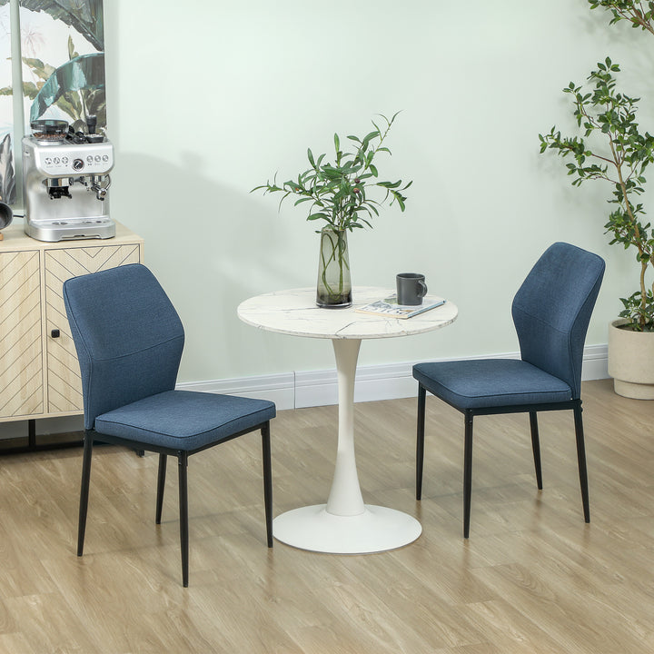 Conjunto de 2 Cadeiras de Jantar Modernas Cadeiras de Cozinha com Assento Acolchoado e Estofado Encosto Curvo Pés de Aço para Sala Quarto 45x57x86 cm Azul Escuro