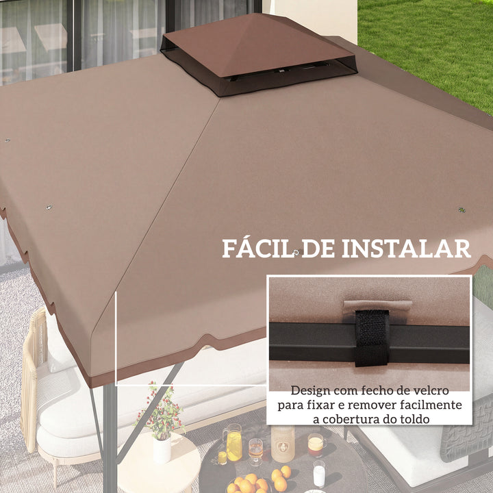 Teto de Substituição para Pérgola 3x3 m Cobertura com Teto Duplo 8 Orifícios de Drenagem e Proteção UPF 30+ APENAS Toldo de Substituição Caqui