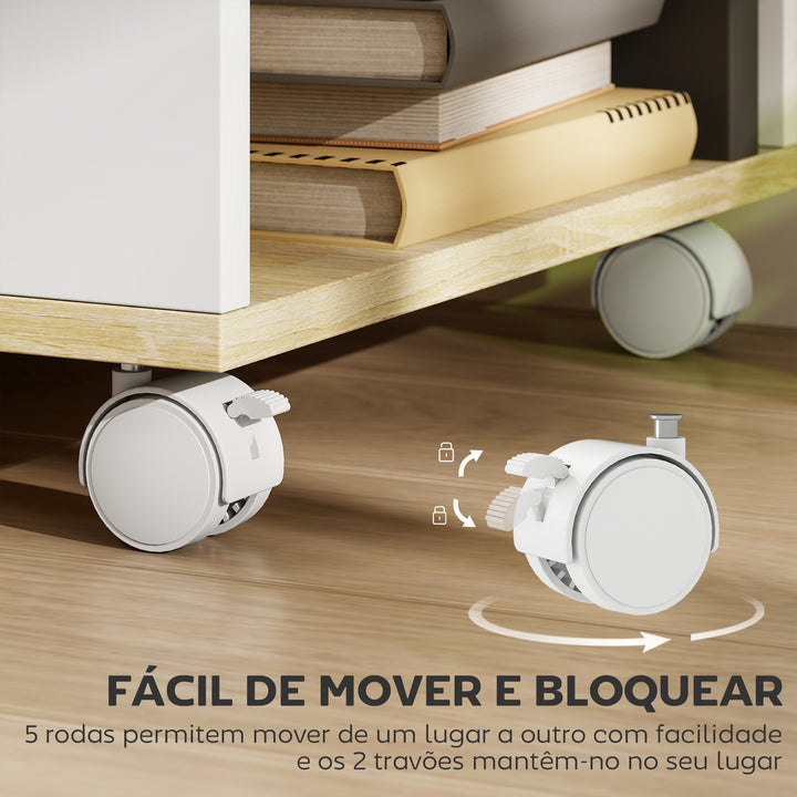 Móvel para TV com Rodas Armário para TV Flutuante com 2 Portas e 2 Prateleiras de Armazenamento para Televisores de até 55 Polegadas para Dormitório 120x40x38,5cm Branco e Madeira
