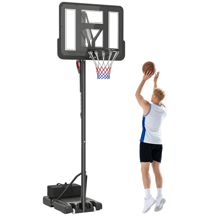 Tabela de Basquetebol de Exterior com Altura Ajustável 235-305 cm Tabela de Basquetebol com Suporte Rodas Base Recarregável e Bolsa de Peso 90x60x305 cm Preto