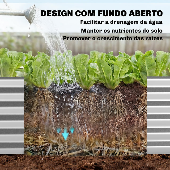 Caixa de Plantio Exterior Grande com Cobertura de Estufa e Rede Caixa de Cultivo de Aço Galvanizado com Fundo Aberto Resistente às Intempéries, para Jardim Terraço 200x60x103 cm Prateado