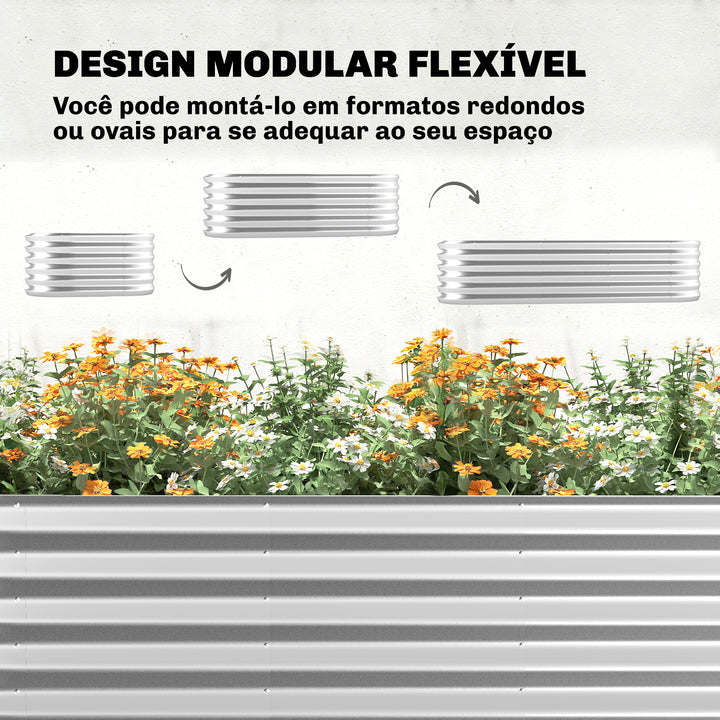 Caixa de Plantio Exterior Grande com Cobertura de Estufa e Rede Caixa de Cultivo de Aço Galvanizado com Fundo Aberto Resistente às Intempéries, para Jardim Terraço 200x60x103 cm Prateado