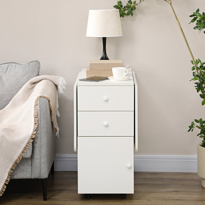 Mesa de Cozinha Dobrável Mesa de Cozinha Extensível Laterais Dobráveis com 6 Rodas e 2 Gavetas de Armazenamento de Estilo Moderno 120x80x75 cm Branco