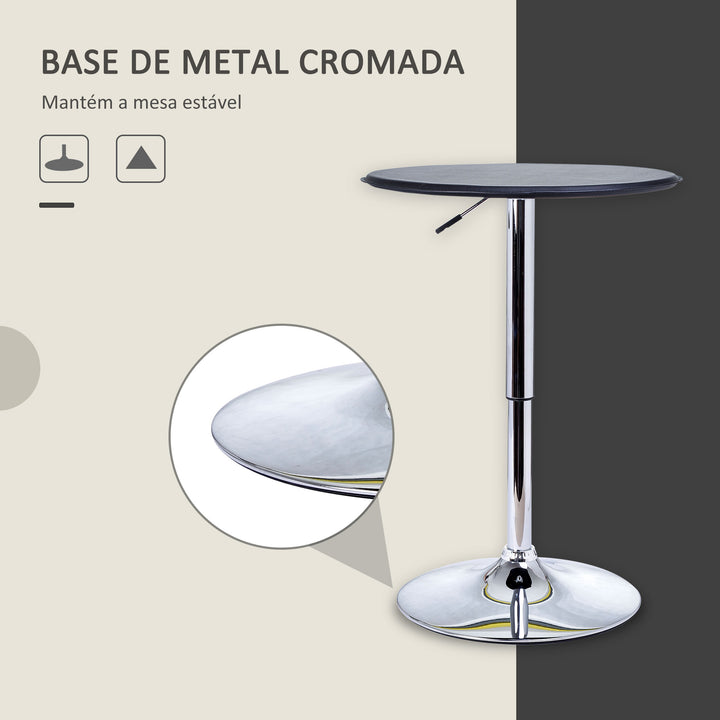 Mesa de Bar Redonda ajustável em altura hidráulica Pub Vinil Preto Ø63x(67-93) cm