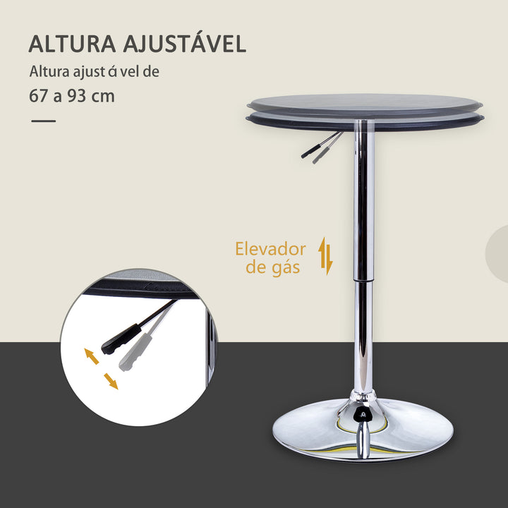 Mesa de Bar Redonda ajustável em altura hidráulica Pub Vinil Preto Ø63x(67-93) cm