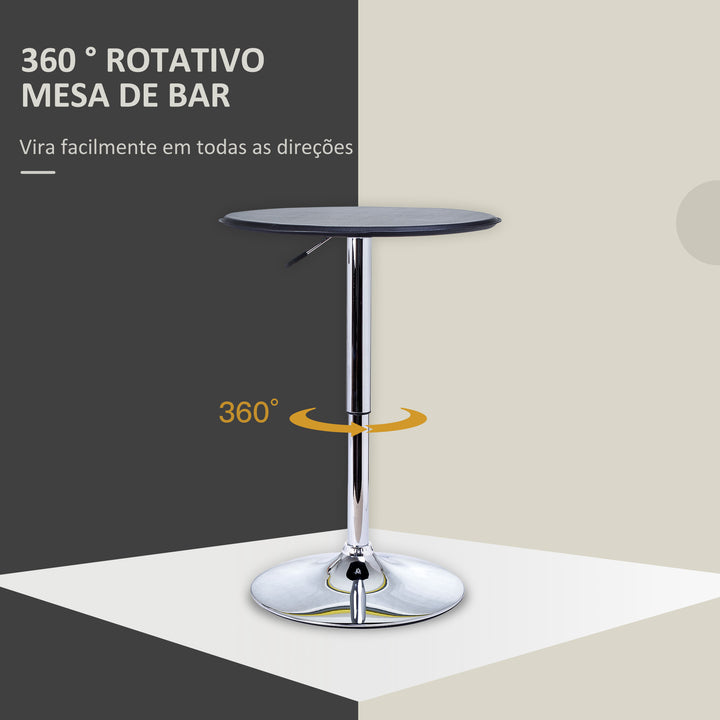 Mesa de Bar Redonda ajustável em altura hidráulica Pub Vinil Preto Ø63x(67-93) cm