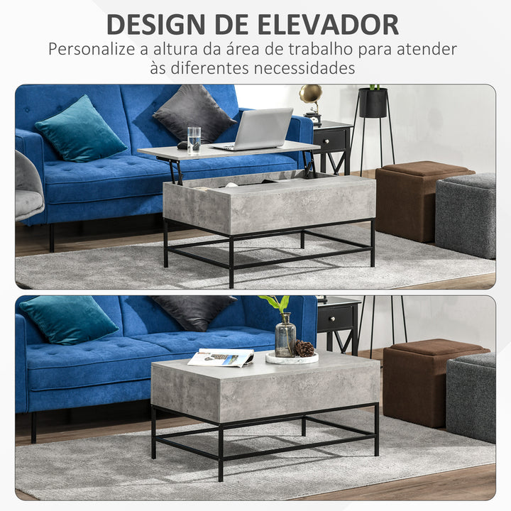 Mesa de Centro Elevável Mesa de Café Versátil com Armazenamento Oculto Pés de Metal para Sala de Estar Sala de Jantar 90x60,5x45,5 cm Cinzento e Preto