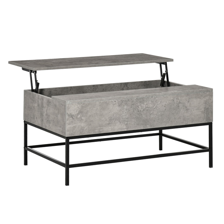 Mesa de Centro Elevável Mesa de Café Versátil com Armazenamento Oculto Pés de Metal para Sala de Estar Sala de Jantar 90x60,5x45,5 cm Cinzento e Preto