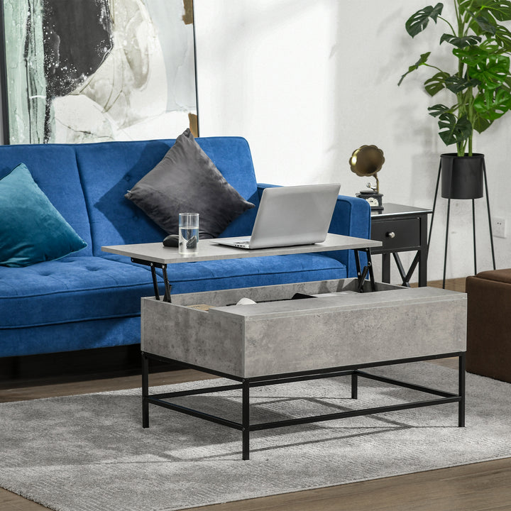 Mesa de Centro Elevável Mesa de Café Versátil com Armazenamento Oculto Pés de Metal para Sala de Estar Sala de Jantar 90x60,5x45,5 cm Cinzento e Preto