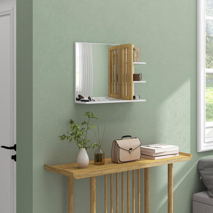 Espelho de Casa de Banho Espelho de Parede Moderno e Retangular com 4 Prateleiras de Armazenamento para Maquilhagem Vestuário 45x15x58,5 cm Branco