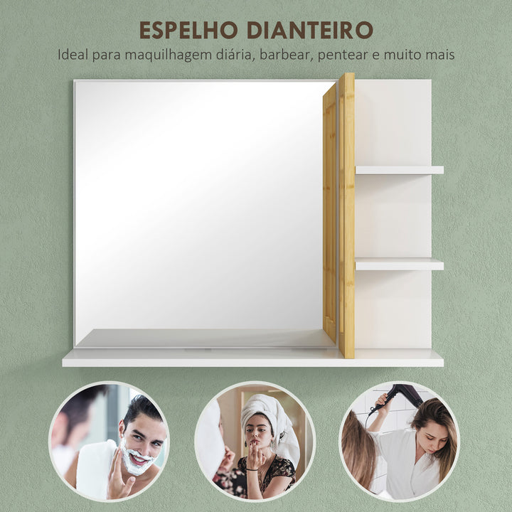 Espelho de Casa de Banho Espelho de Parede Moderno e Retangular com 4 Prateleiras de Armazenamento para Maquilhagem Vestuário 45x15x58,5 cm Branco