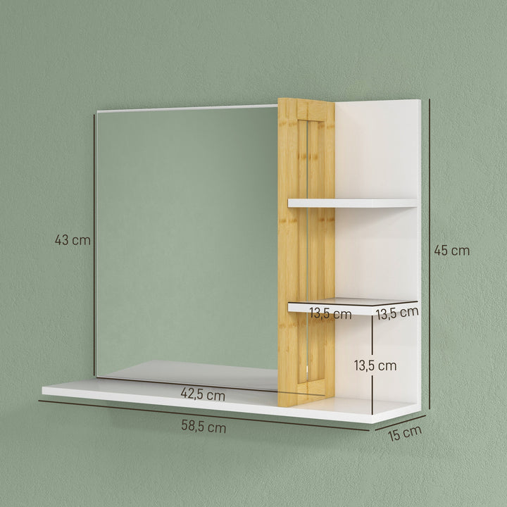 Espelho de Casa de Banho Espelho de Parede Moderno e Retangular com 4 Prateleiras de Armazenamento para Maquilhagem Vestuário 45x15x58,5 cm Branco
