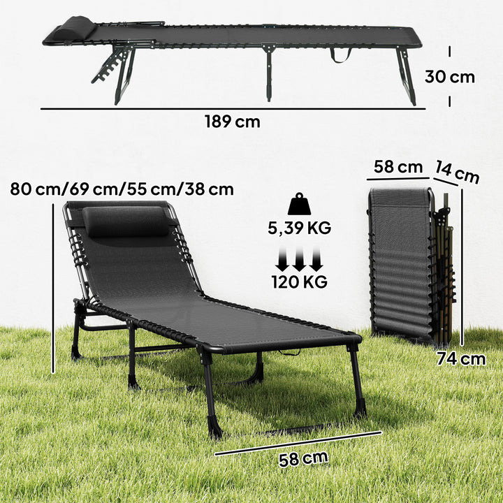 Espreguiçadeira Dobrável e Ajustável em 3 Posições Espreguiçadeira Reclinável de Jardim para Exterior Estrutura de Aço 197x58x76cm Preto