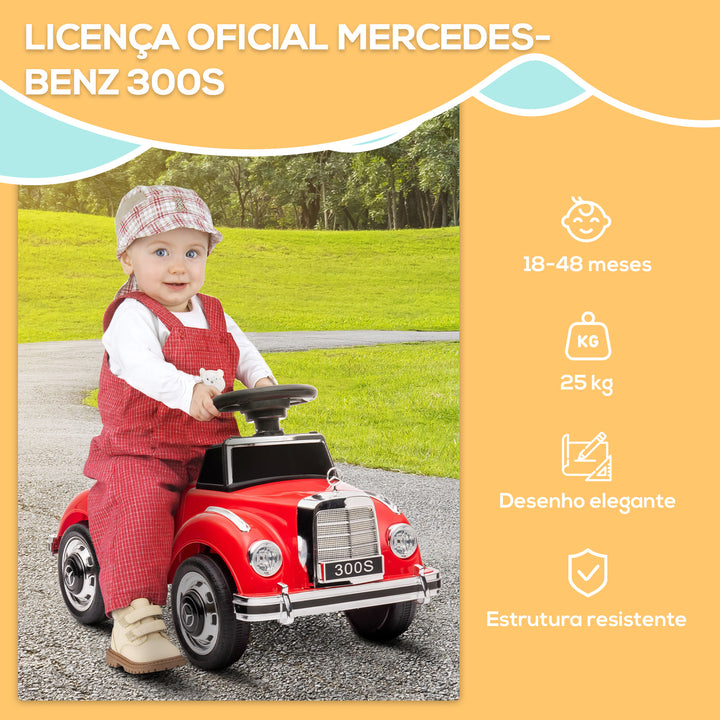 Carro Andador com Licença da Mercedes-Benz 300S Carro Andador para Crianças de 18-48 Meses com Armazenamento Volante Sistema Anti-Tombo Carga 25 kg 77,5x41,5x45 cm Vermelho
