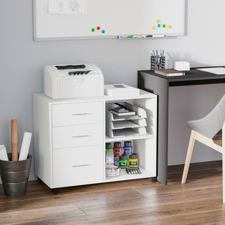 Suporte da impressora Escritório com 3 prateleiras reguláveis ??80x40x65 cm Branco