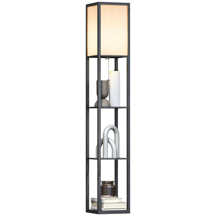 Prateleira alta de 3 níveis com lâmpada para sala de estar quarto Prateleiras modernas para prateleira de exposição em preto e branco da sala de estar 26x26x160cm