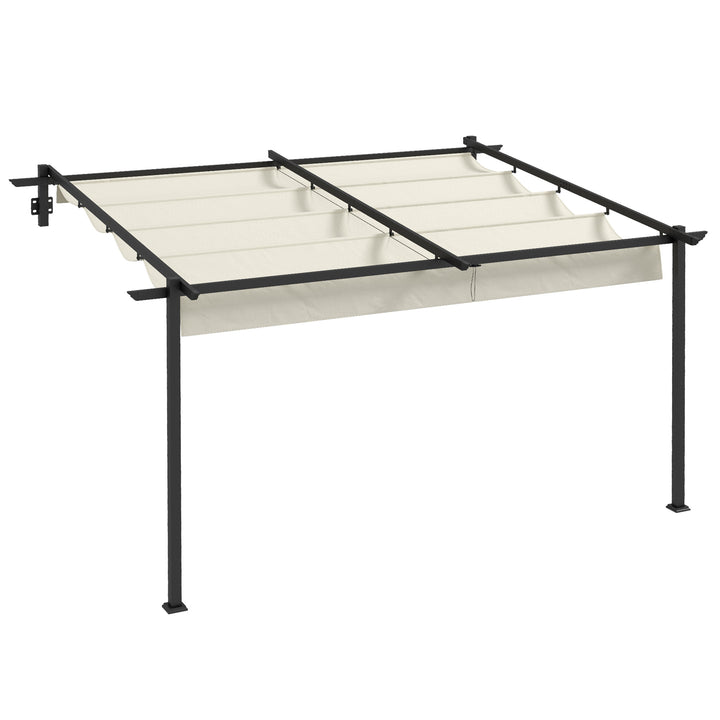 Pérgola de Parede 4x3 m Pérgola de Jardim com Teto Retrátil de Poliéster e Estrutura de Aço para Festas Casamentos Creme e Cinza Escuro
