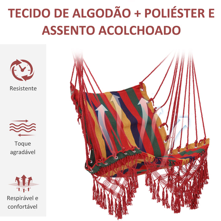 Cadeira de rede suspensa de tecido de algodão poliéster Carga de 120 kg Poltrona suspensa para terraço interno ao ar livre 100x60x100 cm Multicolor