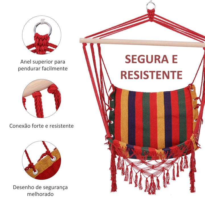 Cadeira de rede suspensa de tecido de algodão poliéster Carga de 120 kg Poltrona suspensa para terraço interno ao ar livre 100x60x100 cm Multicolor