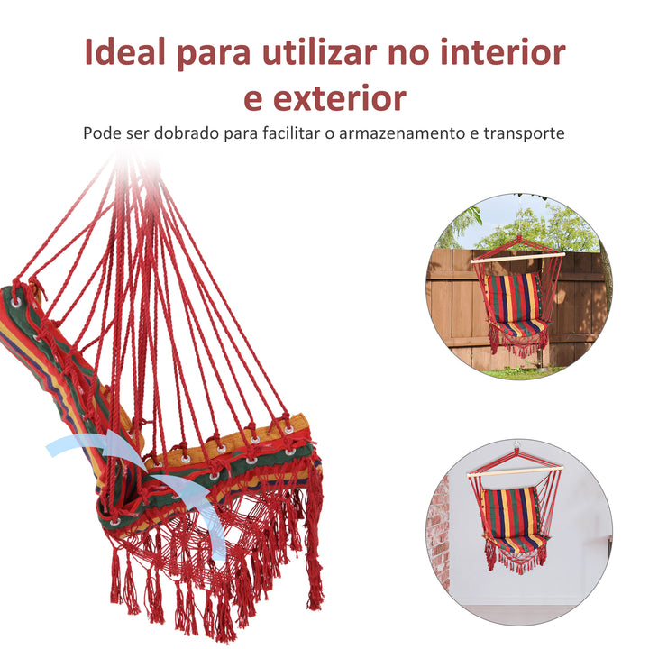 Cadeira de rede suspensa de tecido de algodão poliéster Carga de 120 kg Poltrona suspensa para terraço interno ao ar livre 100x60x100 cm Multicolor