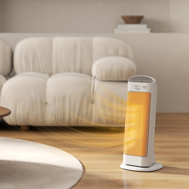 Aquecedor Elétrico de Baixo Consumo 2000W PTC Termoventilador com 4 Modos Termóstato Regulável Oscilação de 55° Proteção contra Tombos e Sobreaquecimento para 15? em Quarto Branco