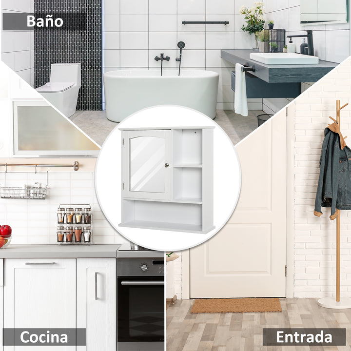 Gabinete de banheiro com grande espelho com prateleira ajustável interna e prateleiras abertas 60x18x63 cm Branco