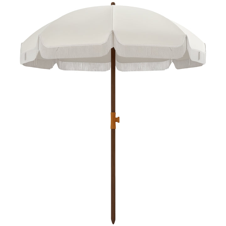 Chapéu de Sol de Praia Ø190x210 cm Chapéu de Sol para Terraço com 8 Varas Abertura Manual Anti-UV Impermeável e Bolsa de Transporte para Jardim Piscina Creme