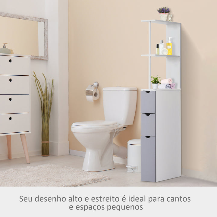 Armário Alto para Casa de Banho com 2 Prateleiras 1 Porta e 2 Gavetas - Cor: Branco - 15x33x136 cm
