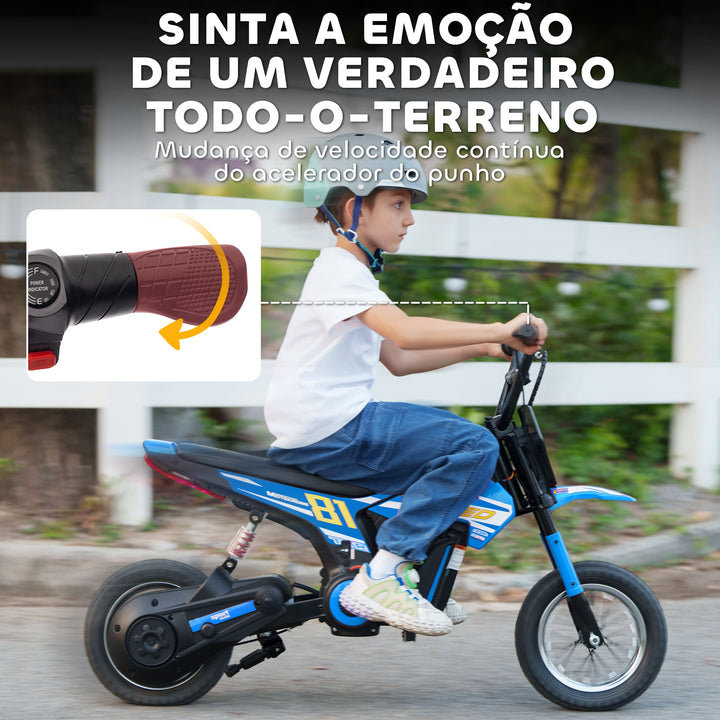 Mota Elétrica para Crianças 24V Mota Elétrica Infantil com Motor 250W Velocidade de 6-16km/h Rodas de Ø30,5 cm e Suspensão Traseira para Crianças de 8-12 Anos 119x64x76,5 cm Azul