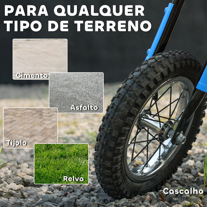 Mota Elétrica para Crianças 24V Mota Elétrica Infantil com Motor 250W Velocidade de 6-16km/h Rodas de Ø30,5 cm e Suspensão Traseira para Crianças de 8-12 Anos 119x64x76,5 cm Azul
