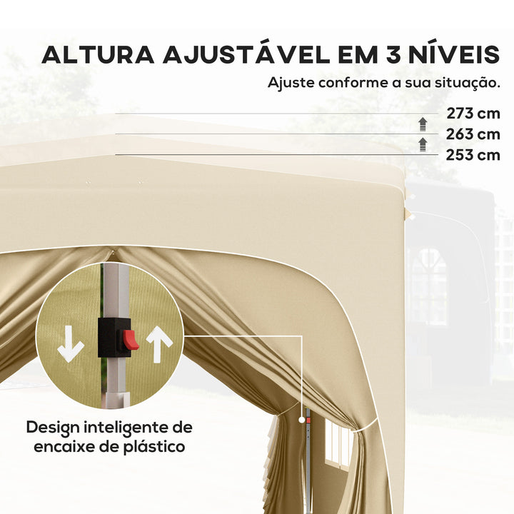 Tenda Dobrável Tenda 3x3 m com Painéis Laterais UPF50+ Tenda de Jardim com Altura Ajustável e Bolsa de Transporte para Campismo Festas Pátio Areia