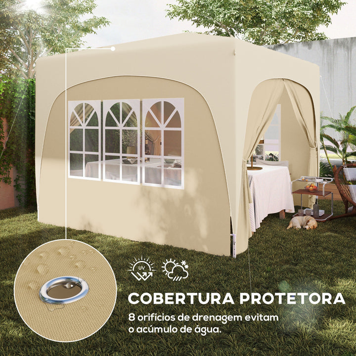 Tenda Dobrável Tenda 3x3 m com Painéis Laterais UPF50+ Tenda de Jardim com Altura Ajustável e Bolsa de Transporte para Campismo Festas Pátio Areia