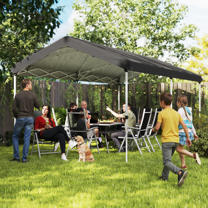 Tenda Dobrável 584x297,5x272 cm Tenda de Jardim com Altura Ajustável em 3 Níveis Proteção UV50+ Impermeável e Bolsa de Transporte Tenda para Exterior Festas Campismo Cinzento Escuro