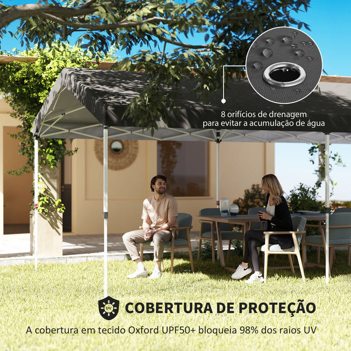 Tenda Dobrável 584x297,5x272 cm Tenda de Jardim com Altura Ajustável em 3 Níveis Proteção UV50+ Impermeável e Bolsa de Transporte Tenda para Exterior Festas Campismo Cinzento Escuro