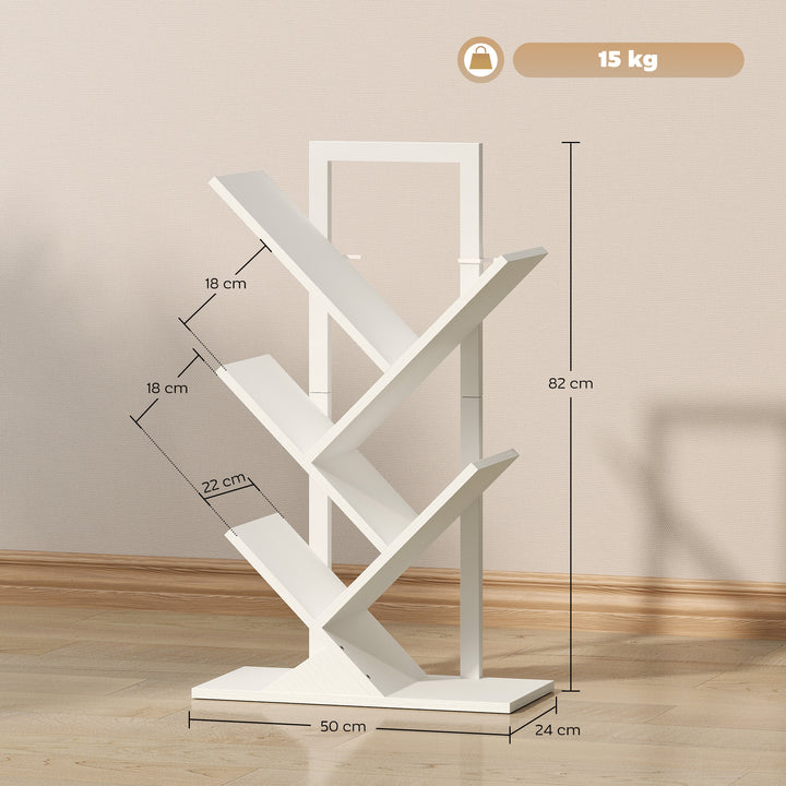 Estante em Forma de Árvore de 5 Níveis Estante de Livros com 5 Prateleiras e Estrutura de Aço para Sala de Estar Escritório Estúdio Quarto 50x24x82 cm Branco