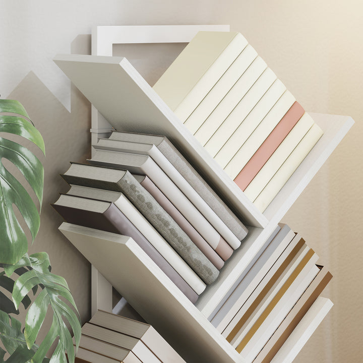 Estante em Forma de Árvore de 5 Níveis Estante de Livros com 5 Prateleiras e Estrutura de Aço para Sala de Estar Escritório Estúdio Quarto 50x24x82 cm Branco