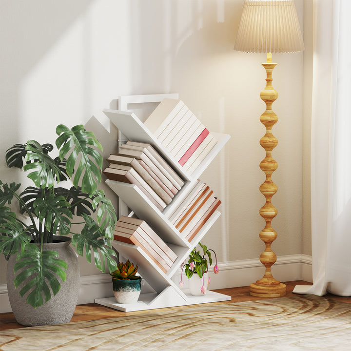 Estante em Forma de Árvore de 5 Níveis Estante de Livros com 5 Prateleiras e Estrutura de Aço para Sala de Estar Escritório Estúdio Quarto 50x24x82 cm Branco