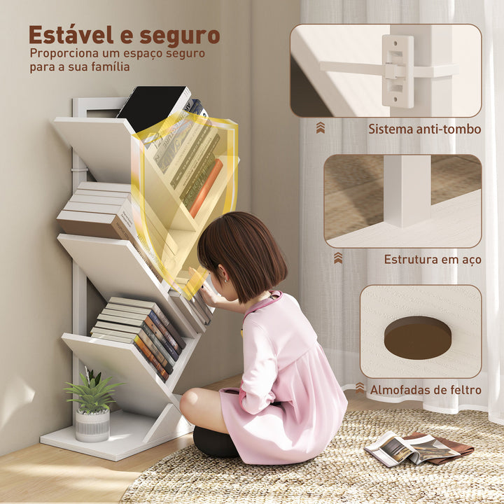Estante em Forma de Árvore de 5 Níveis Estante de Livros com 5 Prateleiras e Estrutura de Aço para Sala de Estar Escritório Estúdio Quarto 50x24x82 cm Branco