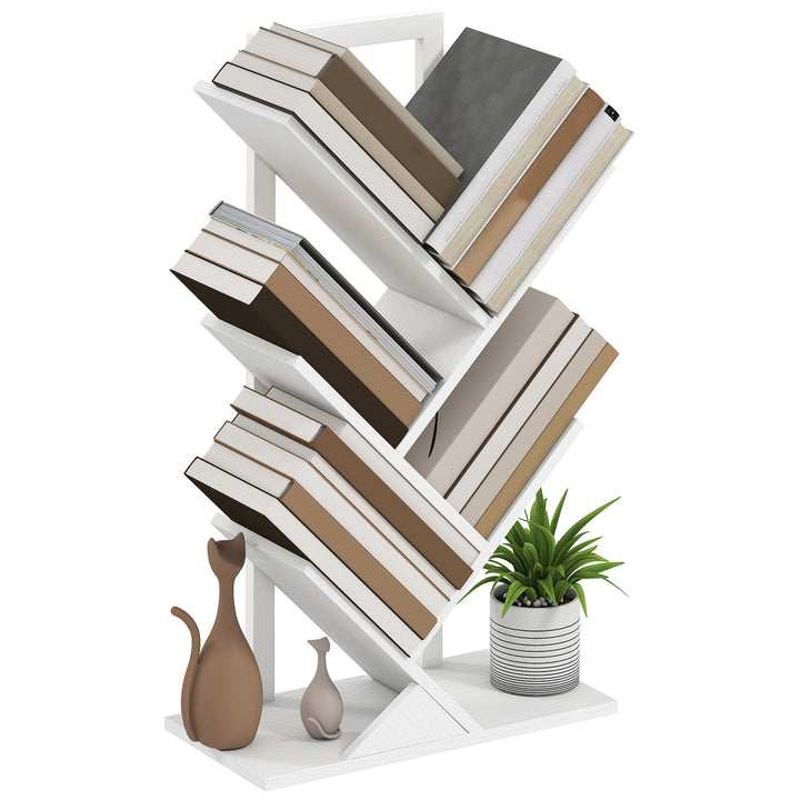 Estante em Forma de Árvore de 5 Níveis Estante de Livros com 5 Prateleiras e Estrutura de Aço para Sala de Estar Escritório Estúdio Quarto 50x24x82 cm Branco