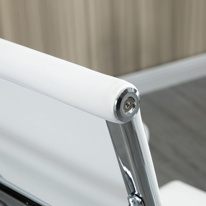 Cadeira de Escritório Ergonómica Giratória 360° Basculante com Altura Ajustável Rodas e Apoio para os Braços Estofada Pele Sintética 54x62x104-114 cm Branco