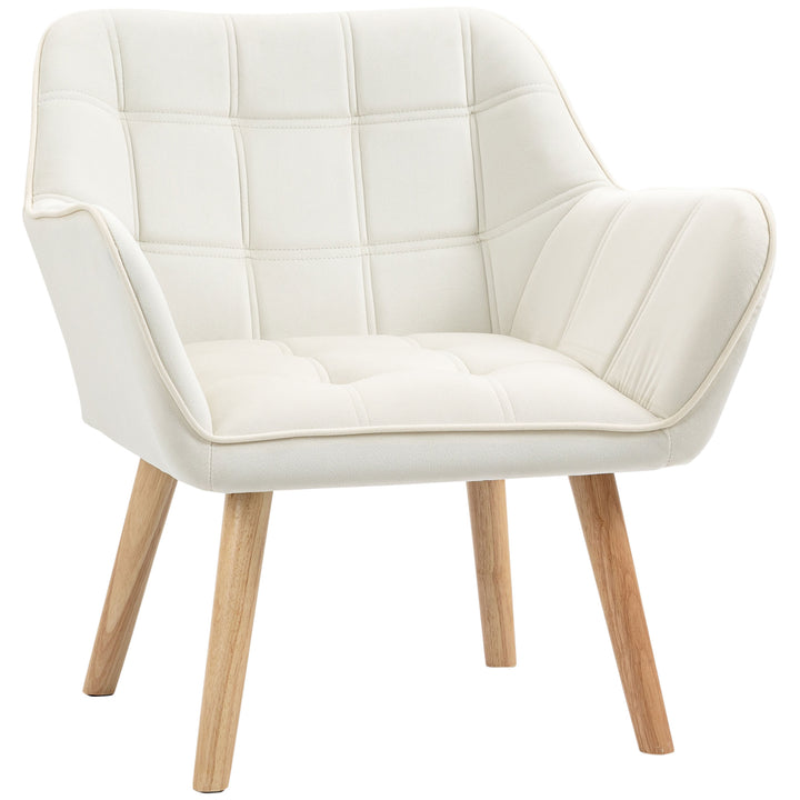 Poltrona Moderna Poltrona de Leitura Estofada em Veludo com Assento Amplo Pés em Madeira Poltrona Relax para Sala de Estar Quarto 67x61,5x71 cm Creme
