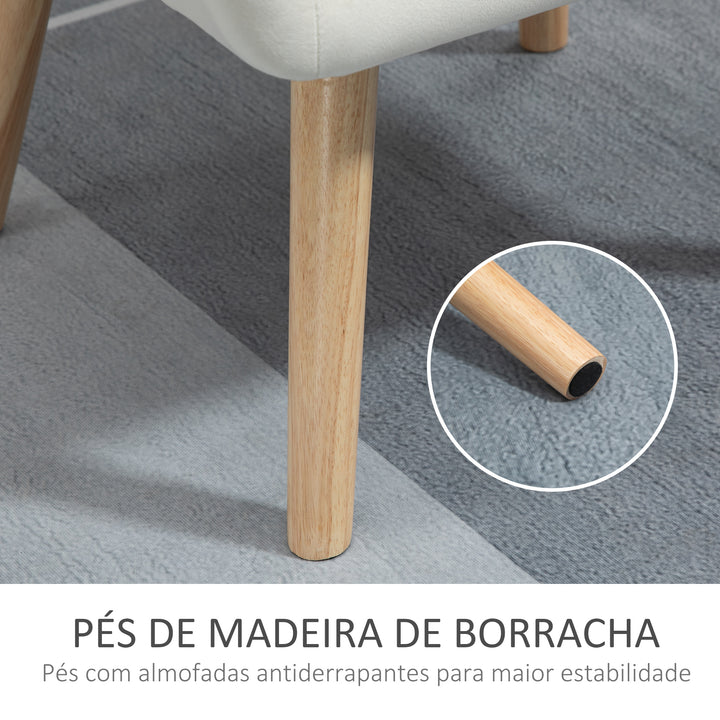 Poltrona Moderna Poltrona de Leitura Estofada em Veludo com Assento Amplo Pés em Madeira Poltrona Relax para Sala de Estar Quarto 67x61,5x71 cm Creme