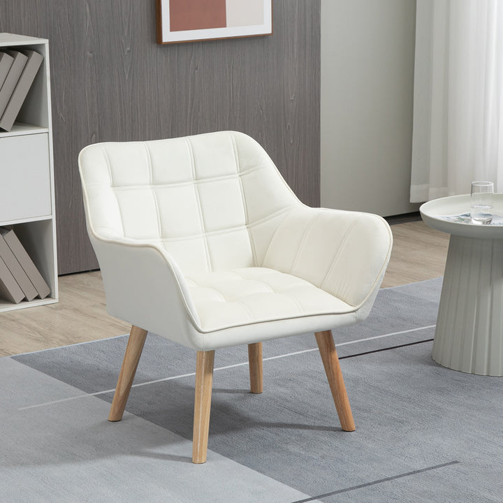 Poltrona Moderna Poltrona de Leitura Estofada em Veludo com Assento Amplo Pés em Madeira Poltrona Relax para Sala de Estar Quarto 67x61,5x71 cm Creme