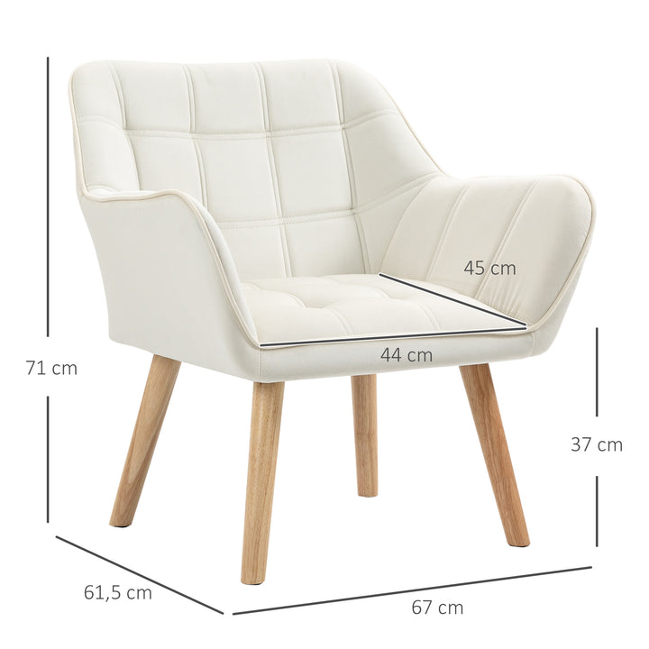 Poltrona Moderna Poltrona de Leitura Estofada em Veludo com Assento Amplo Pés em Madeira Poltrona Relax para Sala de Estar Quarto 67x61,5x71 cm Creme