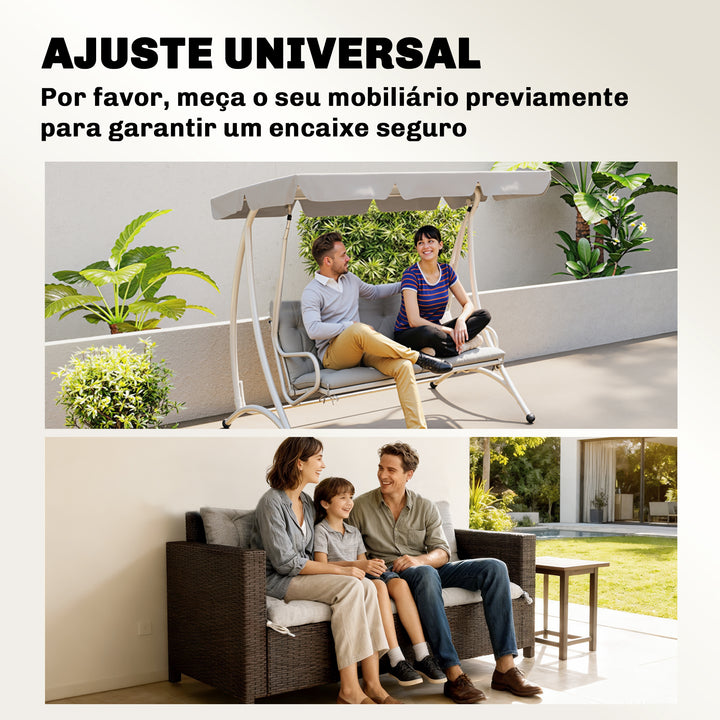 Almofada para Banco de Jardim com Encosto 150x98x8 cm Colchão de Banco de 3 Lugares para Interior e Exterior com Enchimento Espesso e Fitas de Fixação para Baloiço, Terraço Varanda Cinza Claro