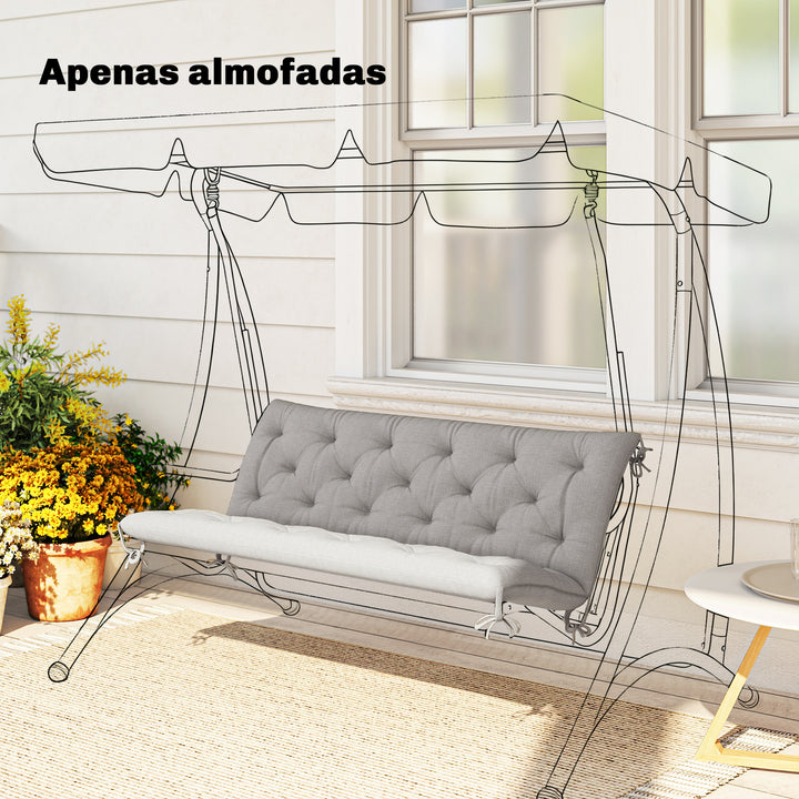 Almofada para Banco de Jardim com Encosto 150x98x8 cm Colchão de Banco de 3 Lugares para Interior e Exterior com Enchimento Espesso e Fitas de Fixação para Baloiço, Terraço Varanda Cinza Claro